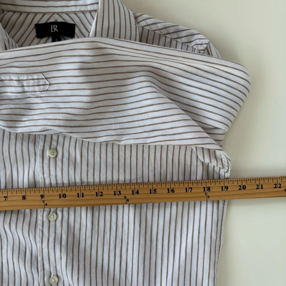 Banana Republic Men’s White Tan Striped Slim Linen-Cotton Dress Shirt Size Small